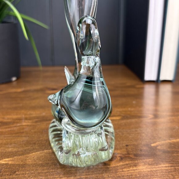Vintage Glass Duck Bud Vase Clear Handblown Etched Glass Bird Figurine Vase - Picture 4 of 16